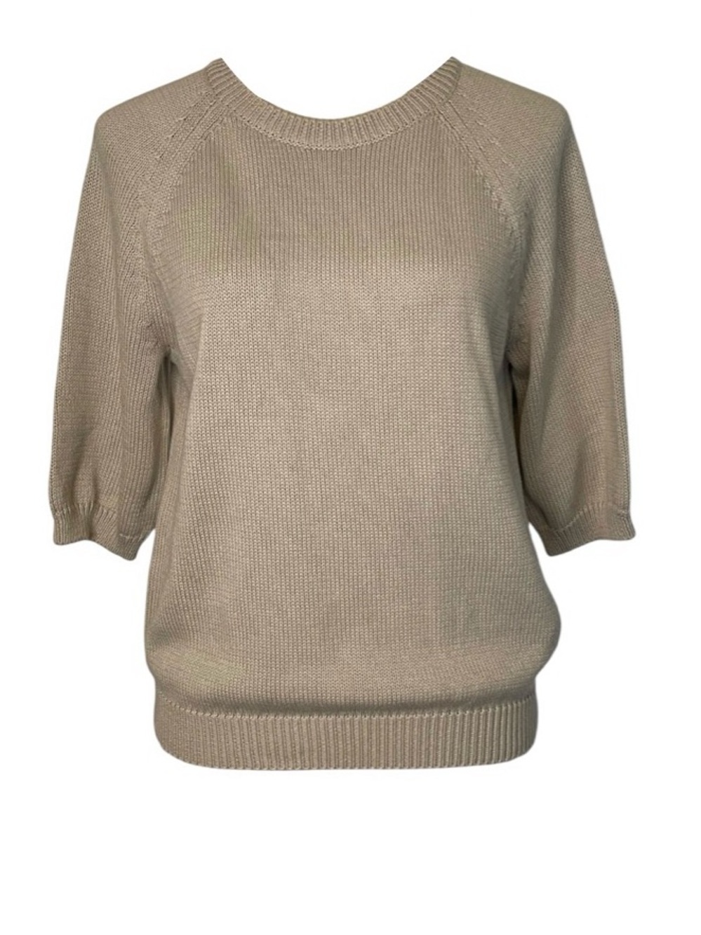 MaxMara Short-Sleeve Crew Neck Knit Sweater in Light Taupe